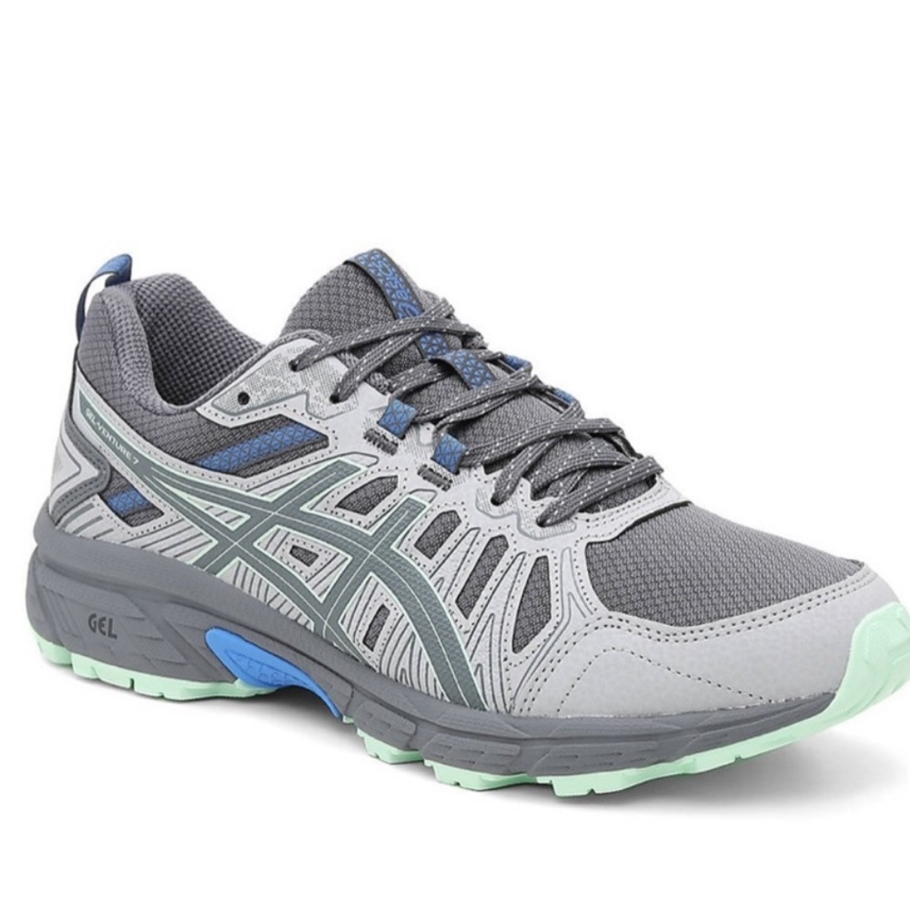 ASICS Gel Venture 7 Gray Mint Trail Running Sneakers Sz 9.5